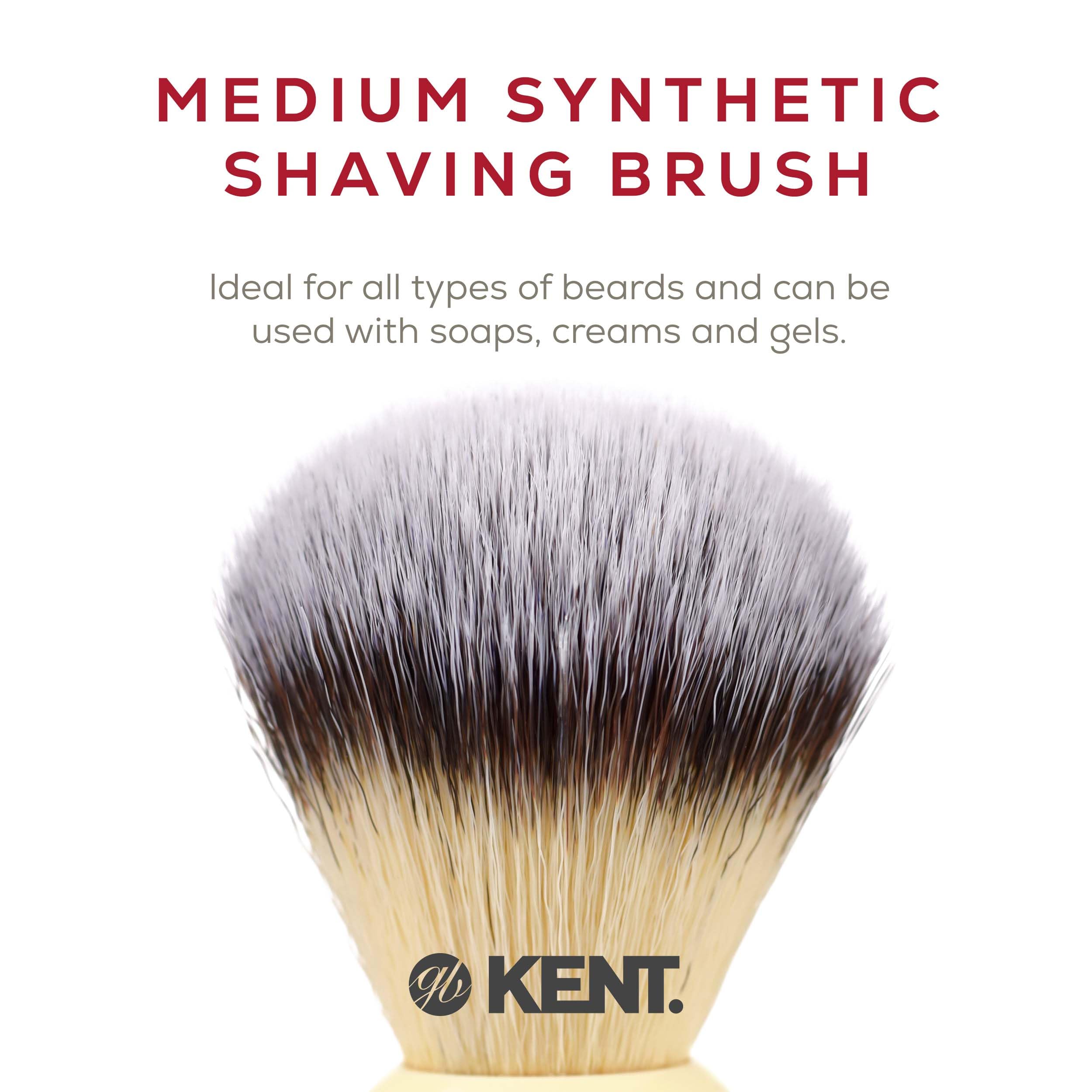 Kent BK4S - Pennello da barba con setole sintetiche ultra morbide e manico in resina di avorio sintetico, da usare con crema da barba o sapone per una schiuma perfetta. Rasatura di lusso dal 1777