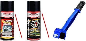 Sheeba Chain Lube n Care Kit Combo Pack with Chain Lube Lubrication Spray 160 ml, Chain Metal Parts Cleaner Spray 160 ml and Sheeba Chain Cleaner Cleaning Brush