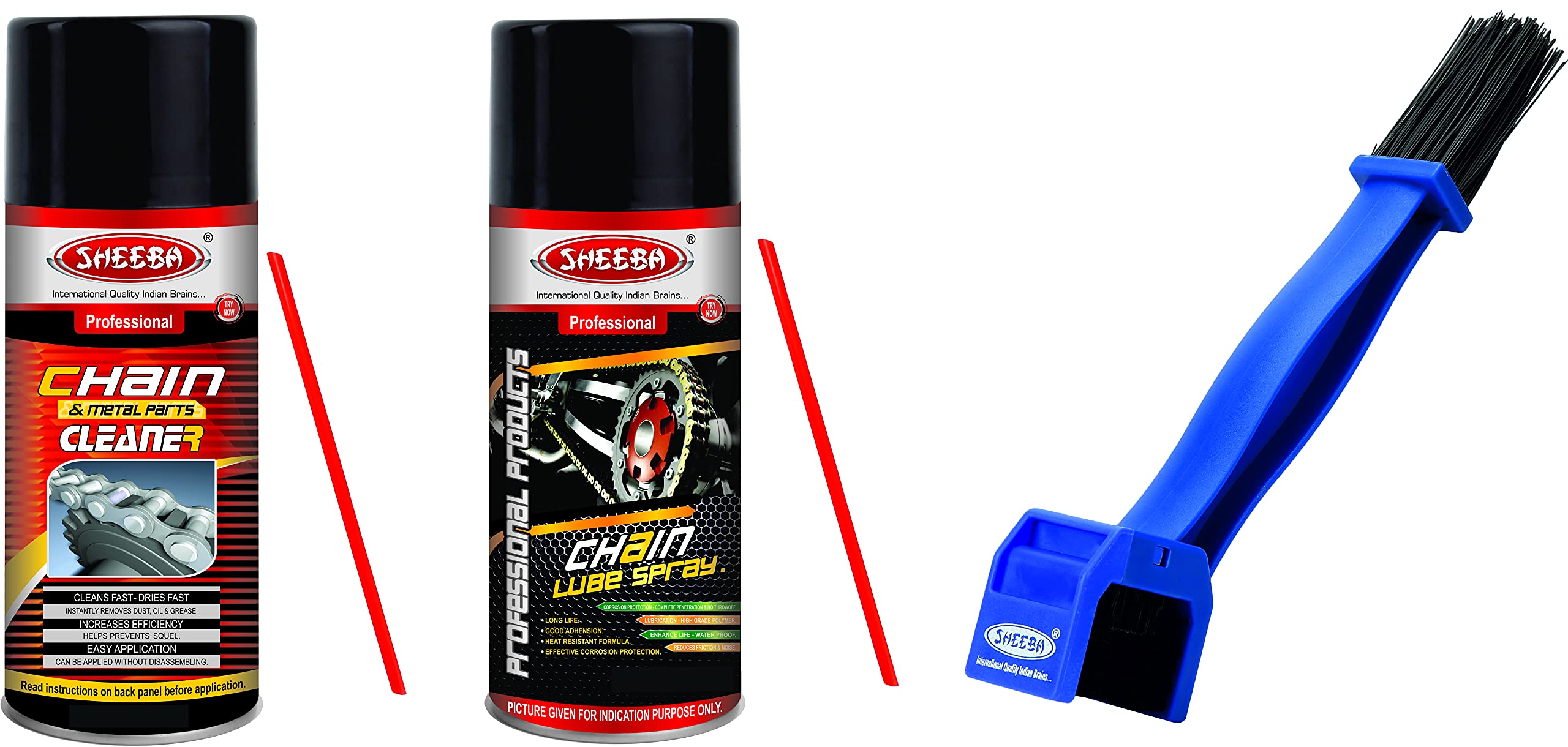 Sheeba Chain Lube n Care Kit Combo Pack with Chain Lube Lubrication Spray 160 ml, Chain Metal Parts Cleaner Spray 160 ml