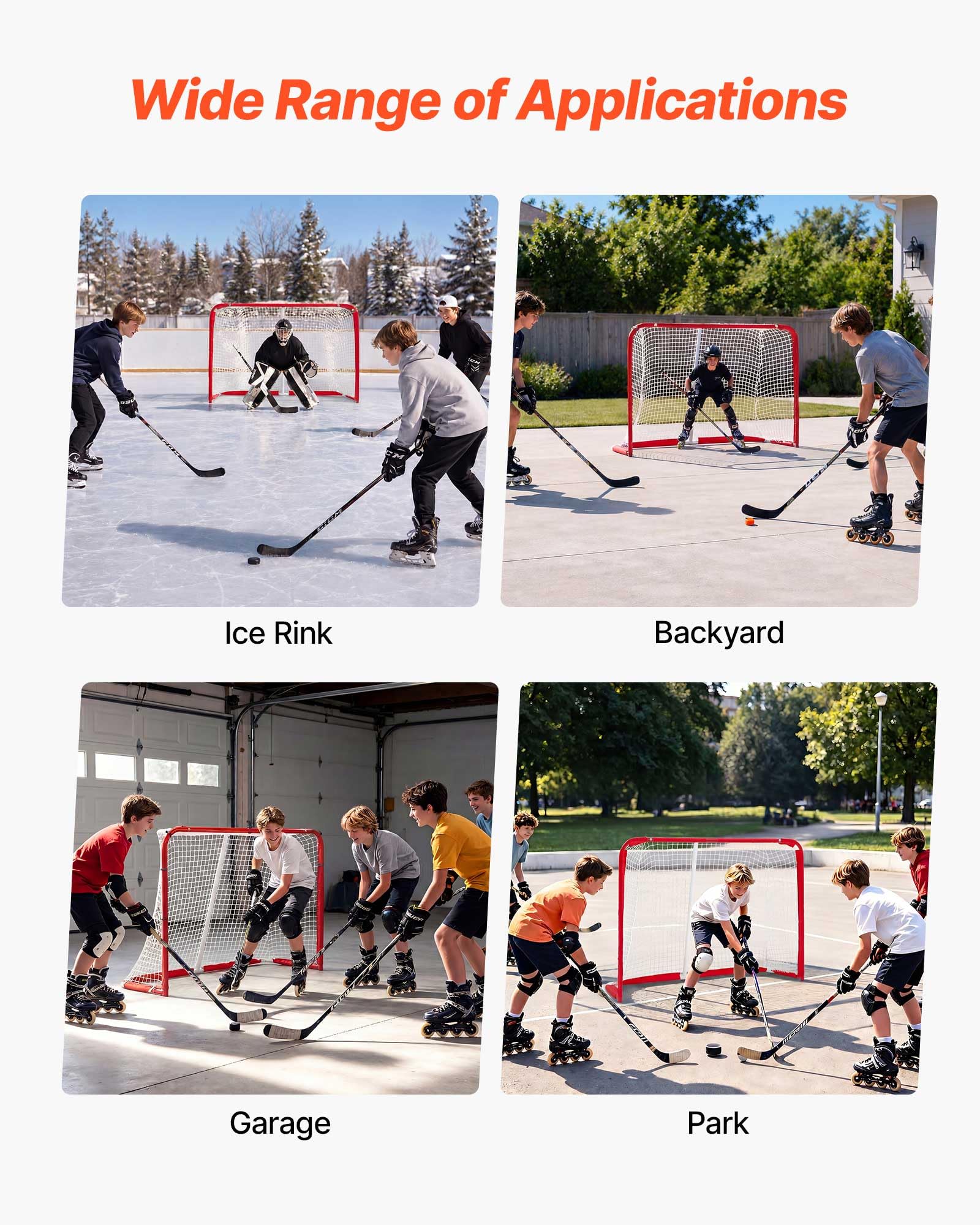 VEVOR Bersaglio da hockey su strada, strada in acciaio pesante + reti da hockey su rotelle, rete da hockey durevole per interni ed esterni, leggero, allenamento portatile, facile da montare per