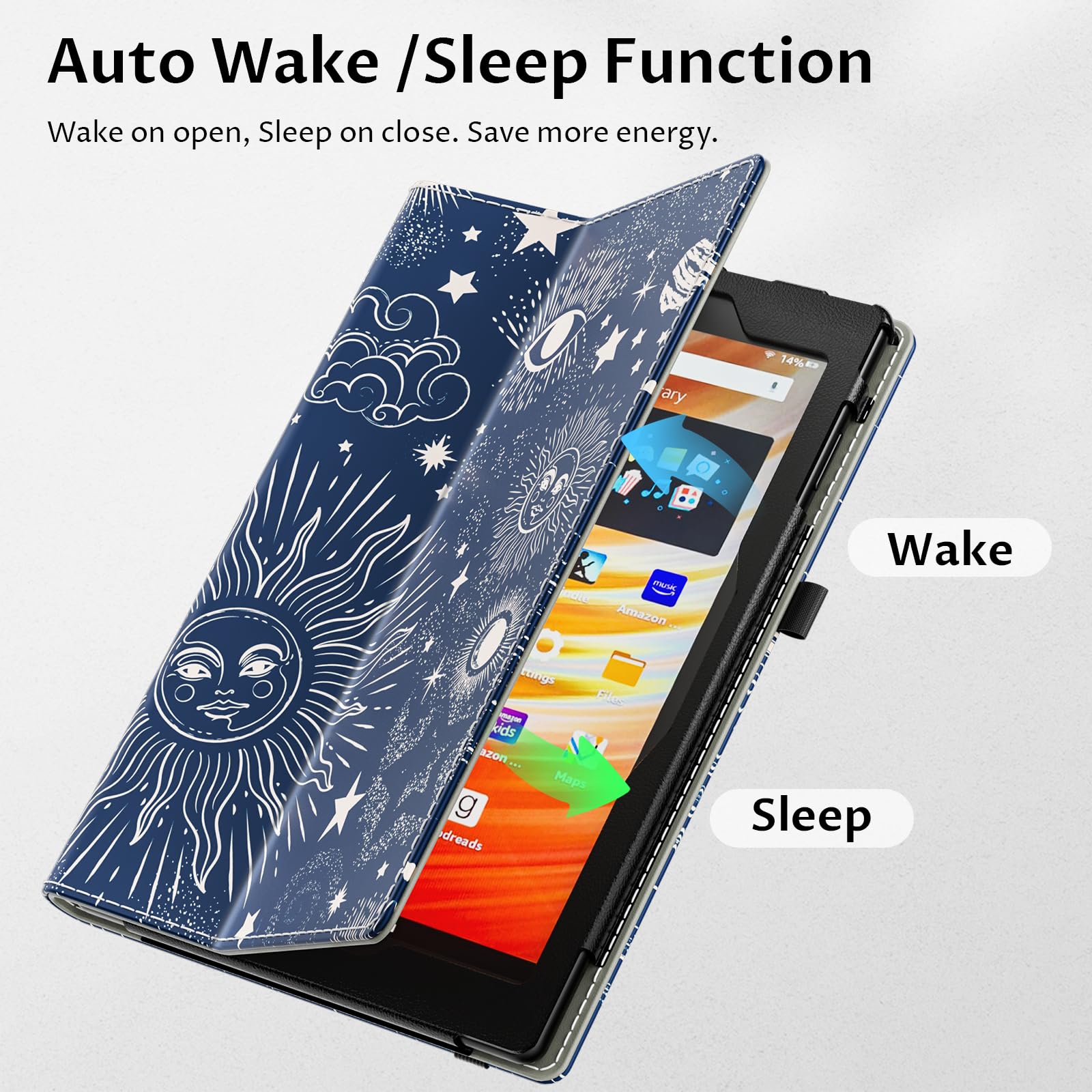VORI Tasche für das brandneue Amazon Kindle Fire HD 10 (Version 13./11. Generation 2023/2021) und Fire HD 10 Plus 25.7 cm, Slim Folio Ständer Tasche mit automatischem Weck-/Sleep-Stand und