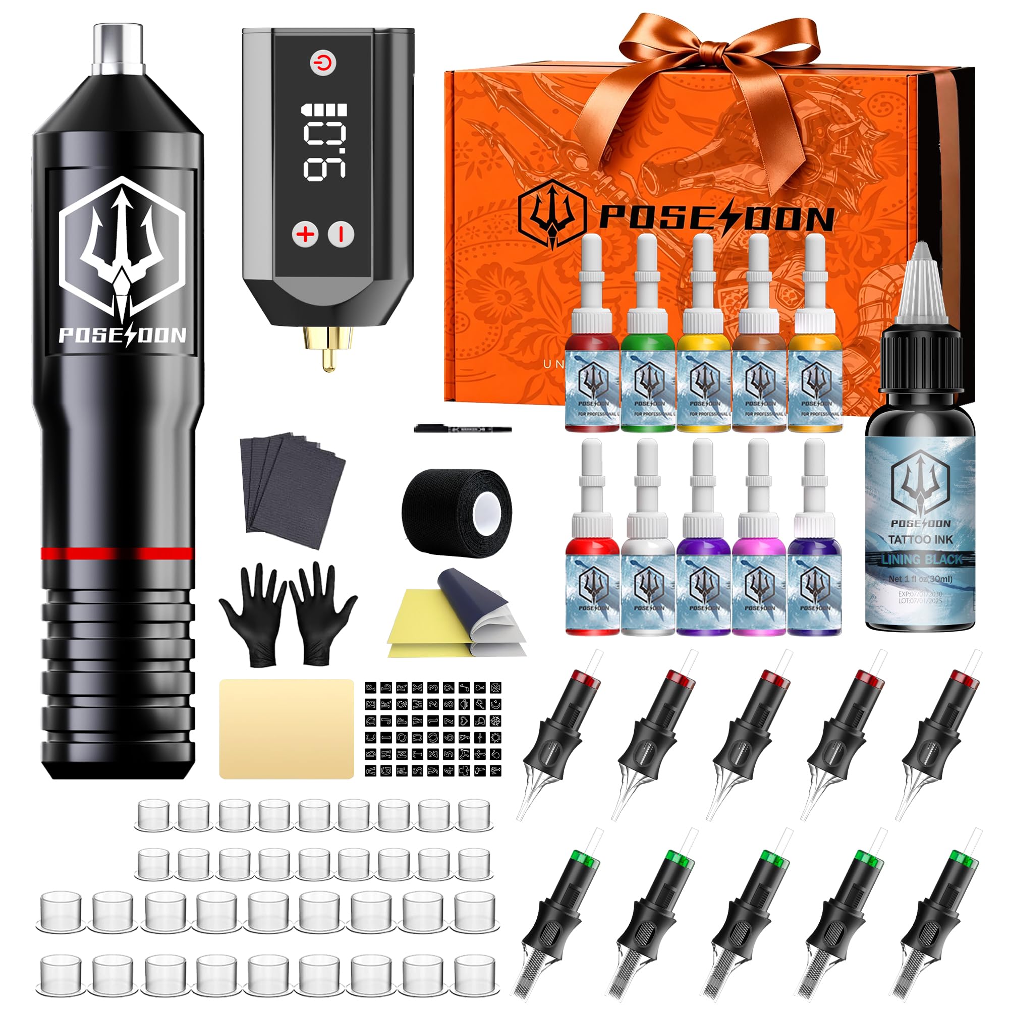 POSEIDON Wireless Rotary Tattoo Gun Kit with Pen Machine, 1200mAh Battery