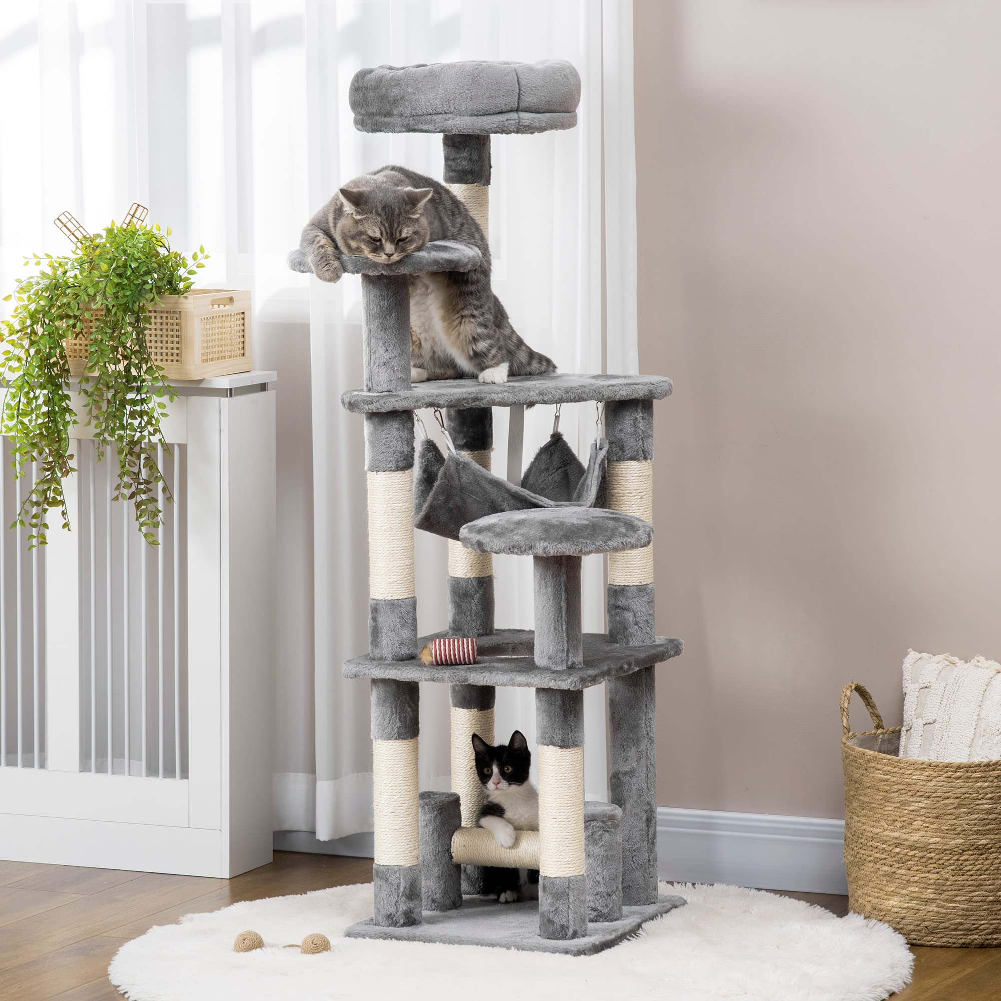 PawHut Katzenbaum Katzenkratzbaum Hängematte Grau L40 x B40 x H132 cm