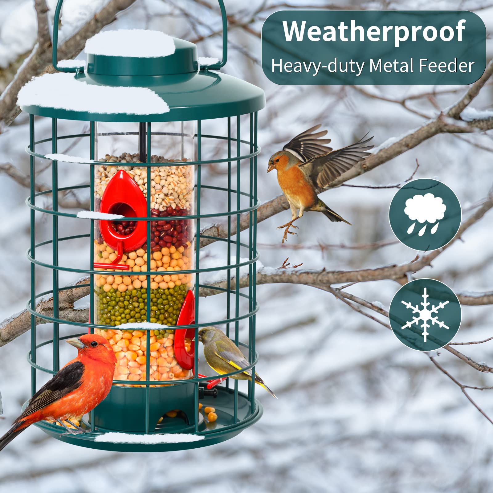 Eichhörnchensicherer Vogelfutterspender – 1,4 Kg Kapazität, Verstellbares Gitter, Wetterfest, Kupfer