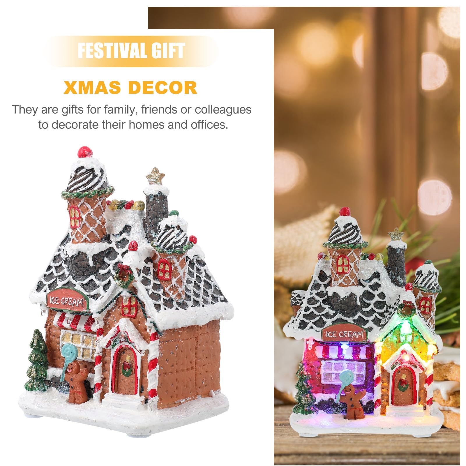INOOMP Casa Luminosa Natalizia in Resina Luci Led, Decorazione da Tavolo per Camera o Ufficio, Design Raffinato e Atmosfera Festiva di Natale
