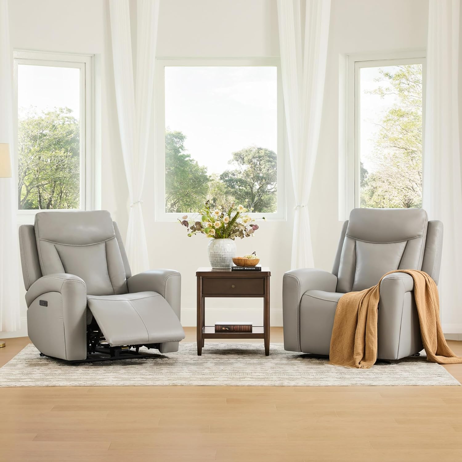 CHITA Genuine Leather Power Recliner Chair for Adults, Super Zero Gravity Recliner with Adjustable Power Headrest & USB/Type-C Ports, for Living Room, Bedroom & Home Theater, Light Gray