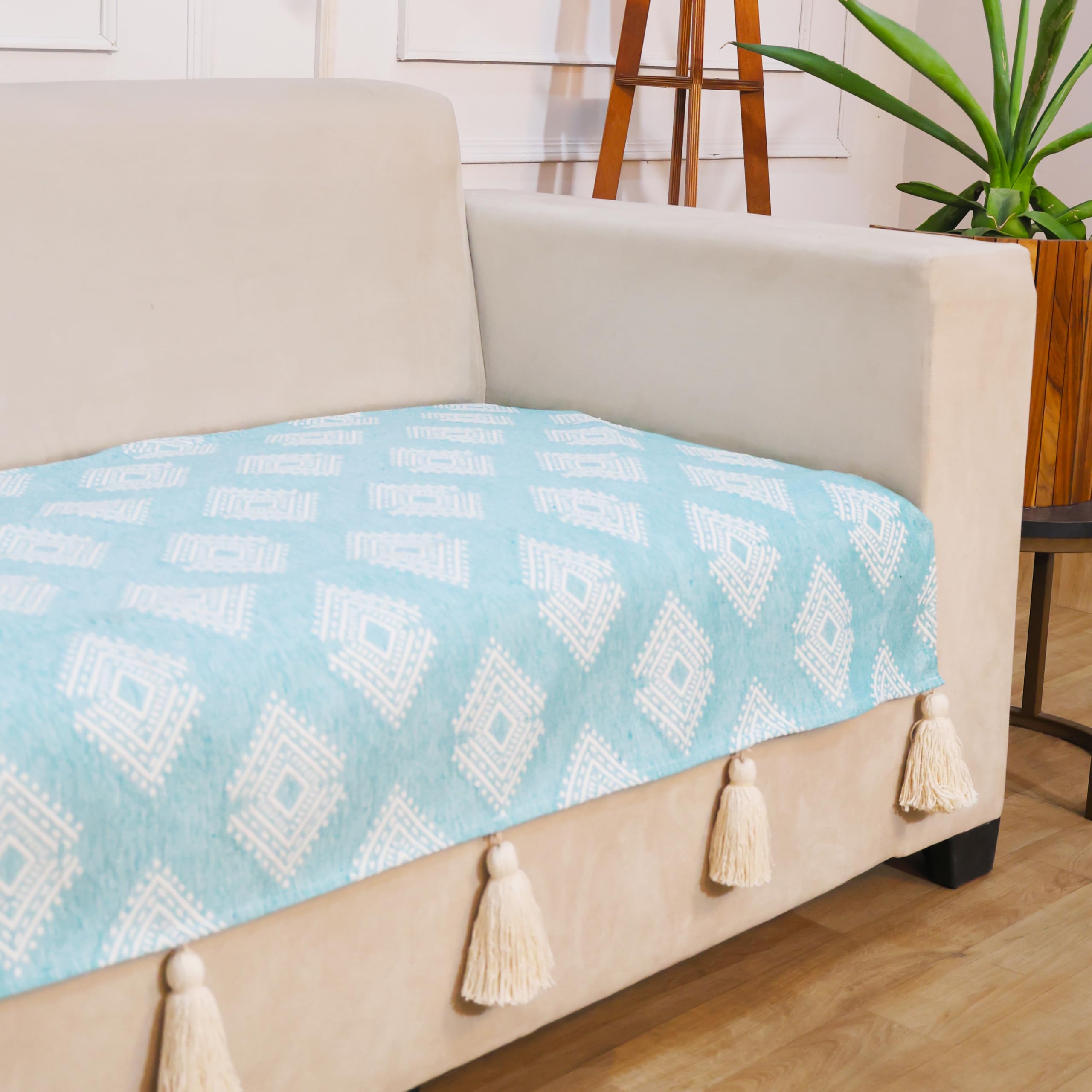 STITCHNEST 'Verdant Rekhika Stories' 2 Seater Sofa Cover| Elegant Jacquard Fabric, Decorative Tassels, Washable & Durable for Modern Living