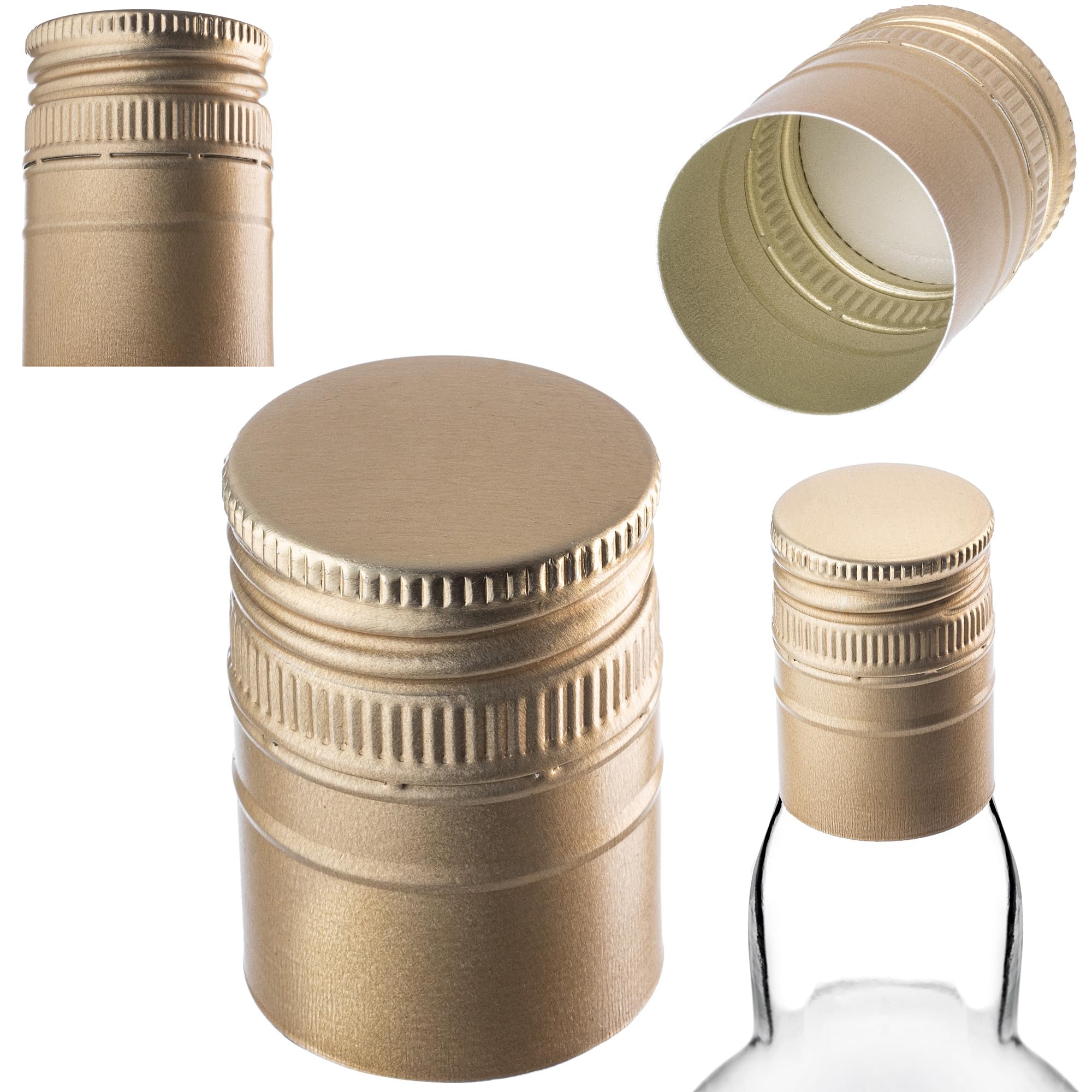 KADAX Tappo a vite 30x44mm per bottiglie, tappo in alluminio, tappo a vite per bottiglie di vino, succhi di frutta e liquori (Oro, 100 pezzi)