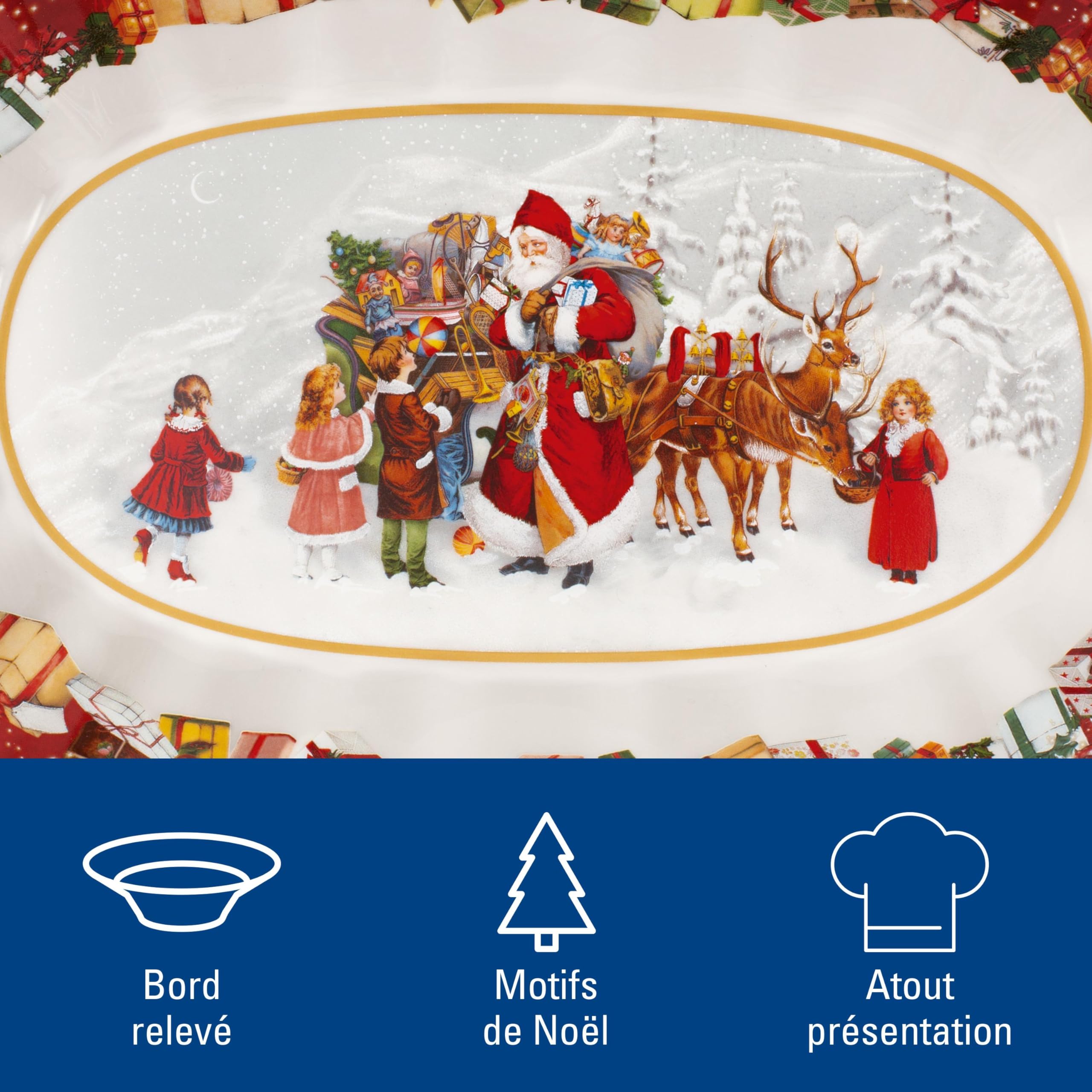 Villeroy & Boch - Toy's Fantasy Coupe Ovale Grande Père Noël et Enfants Multicolore, Compatible Micro-Ondes, Article Noël, Assiette de Présentation, Plat Creux de Service, Porcelaine Haut de Gamme