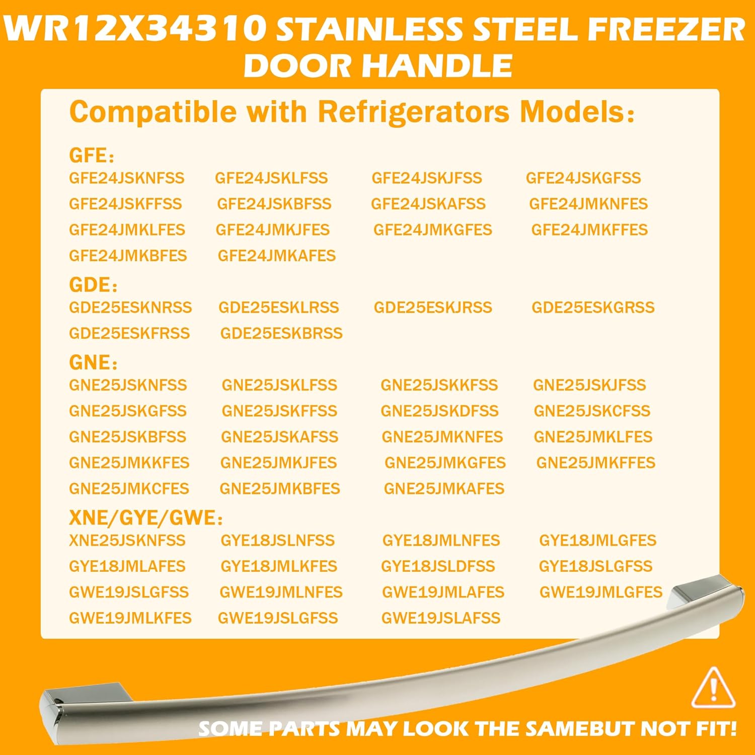 WR12X34310 Stainless Steel Freezer Door Handle - Replacement for GE Refrigerators, Compatible with GWE19JMLKFES/GNE25JSKLFSS/GFE24JSKNFSS & More, Replaces 4960021 AP6994366 PS16220203 EAP16220203