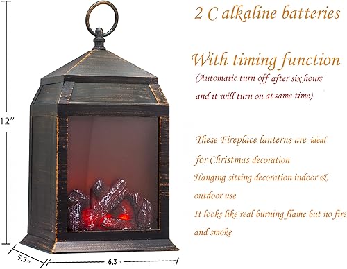 Miniatura 2 de YAKii Linterna rectangular para chimenea, 6 LED superbrillantes, temporizador de 6 horas, funciona con pilas, decoración colgante para sentarse en