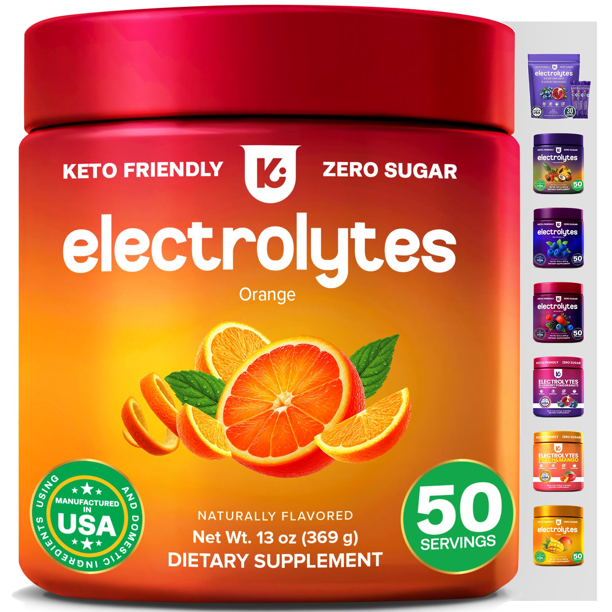 Keppi Electrolytes Powder – Orange Flavor 50 Servings – Electrolytes Powder No Sugar with Potassium, Magnesium, Sodium – Sugar Free Electrolytes for Keto, Fasting & Hydration – Clean Electrolyte Drink