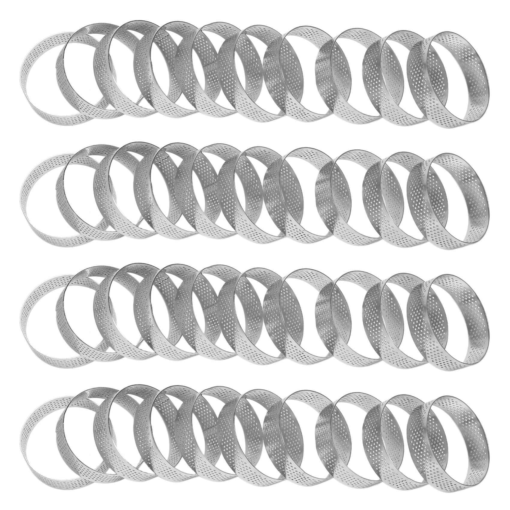 Hndhbfgrt 40Pcs Circular Tart Rings with Holes Stainless Steel Fruit Pie Quiches Cake Mousse Mold Kitchen Baking Mould 7cm