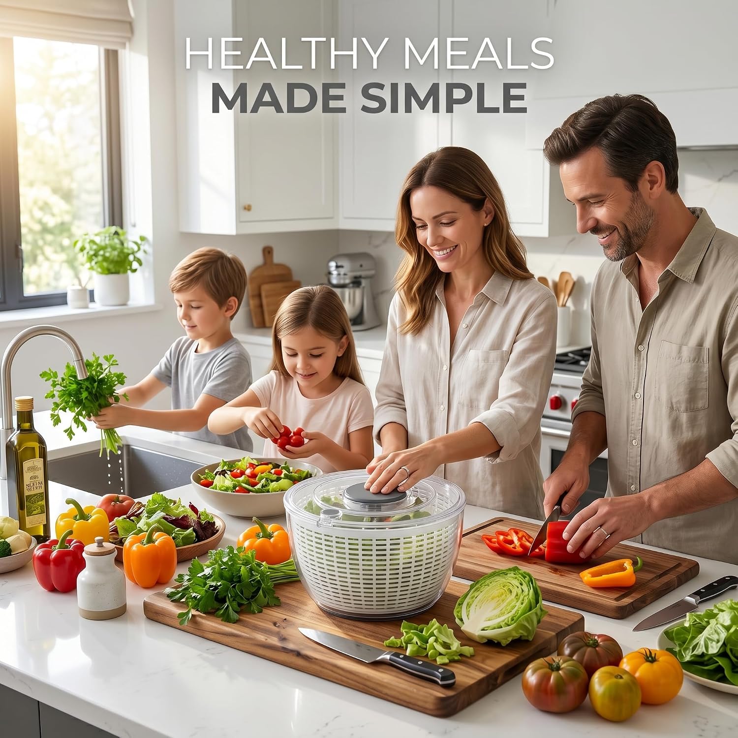 Large Salad Spinner with BPA-Free Bowl - Easy One-Hand Press Pump Lid Vegetable Dryer Washer - Quick Dry Lettuce, Greens & Herbs Spinner for Kitchen - Clear Bowl with Non-Slip Base