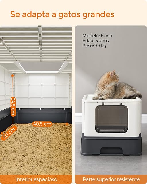 Foto 7 de 8 de Feandrea Arenero para Gatos, Caja Arena con Bandeja Extraíble, Pala, Cepillo, Espacioso para Gatos Grandes