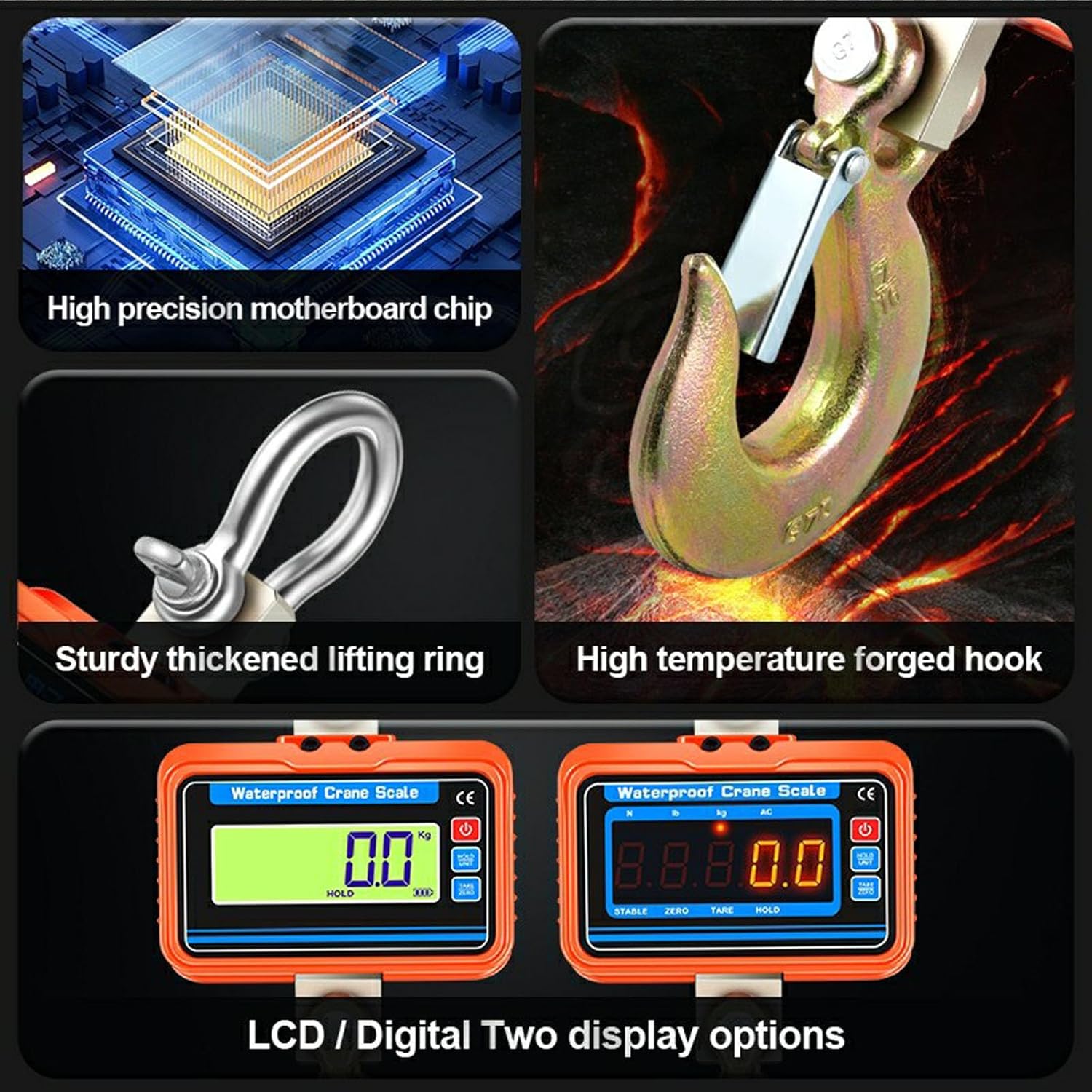 3T 3000 kg Kraanweegschaal, Smart zware kunststof kraan, schaal met aluminiumlegering van luchtvaartkwaliteit, elektronische hangweegschaal, digitale haak, oplaadbare modellen - Afbeelding 6