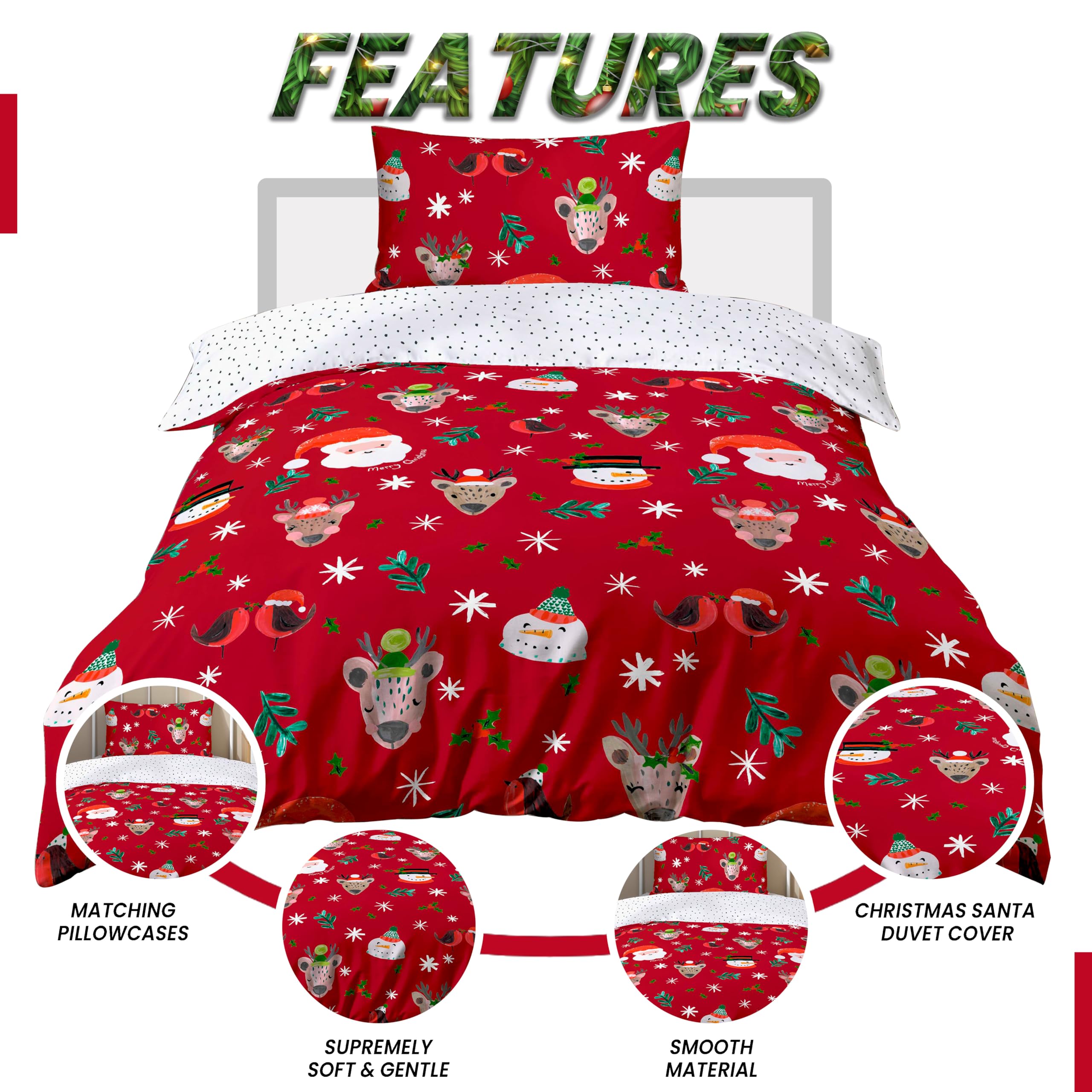 Olivia Rocco Christmas Santa & Friends Duvet Cover Set Festive Holiday Bedding with Santa Claus Comforter Quilt Covers Xmas Bed Set including Pillowcases - Image 3