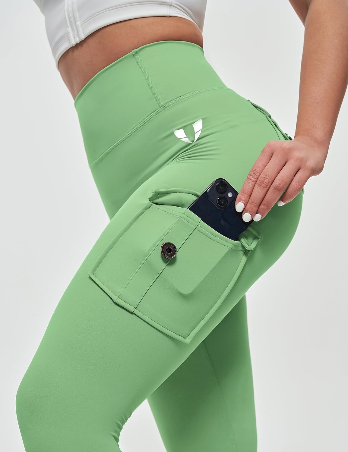 FIRM ABS Women’s Active wear Leggings, High Waist Cargo Pockets Design, Squat-Proof and Non See-Through Pants for Workout, Yoga, Running, Casual Light Green, X-Large - Image 4