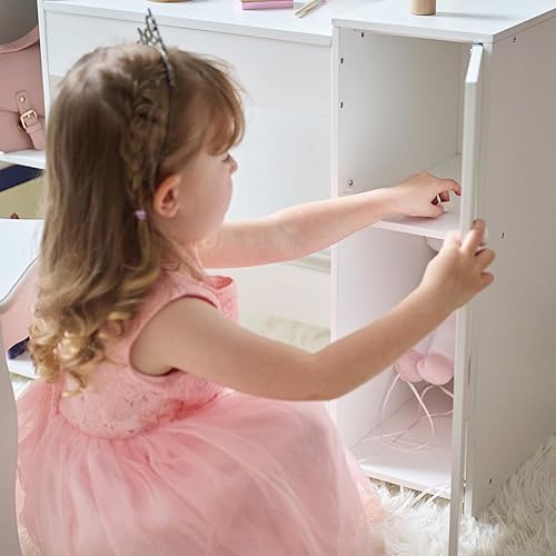 Miniatura 15 de Teamson Kids Juego de tocador con espejo y taburete, escritorio de maquillaje para niños con espejo para niñas pequeñas, tocador de madera para