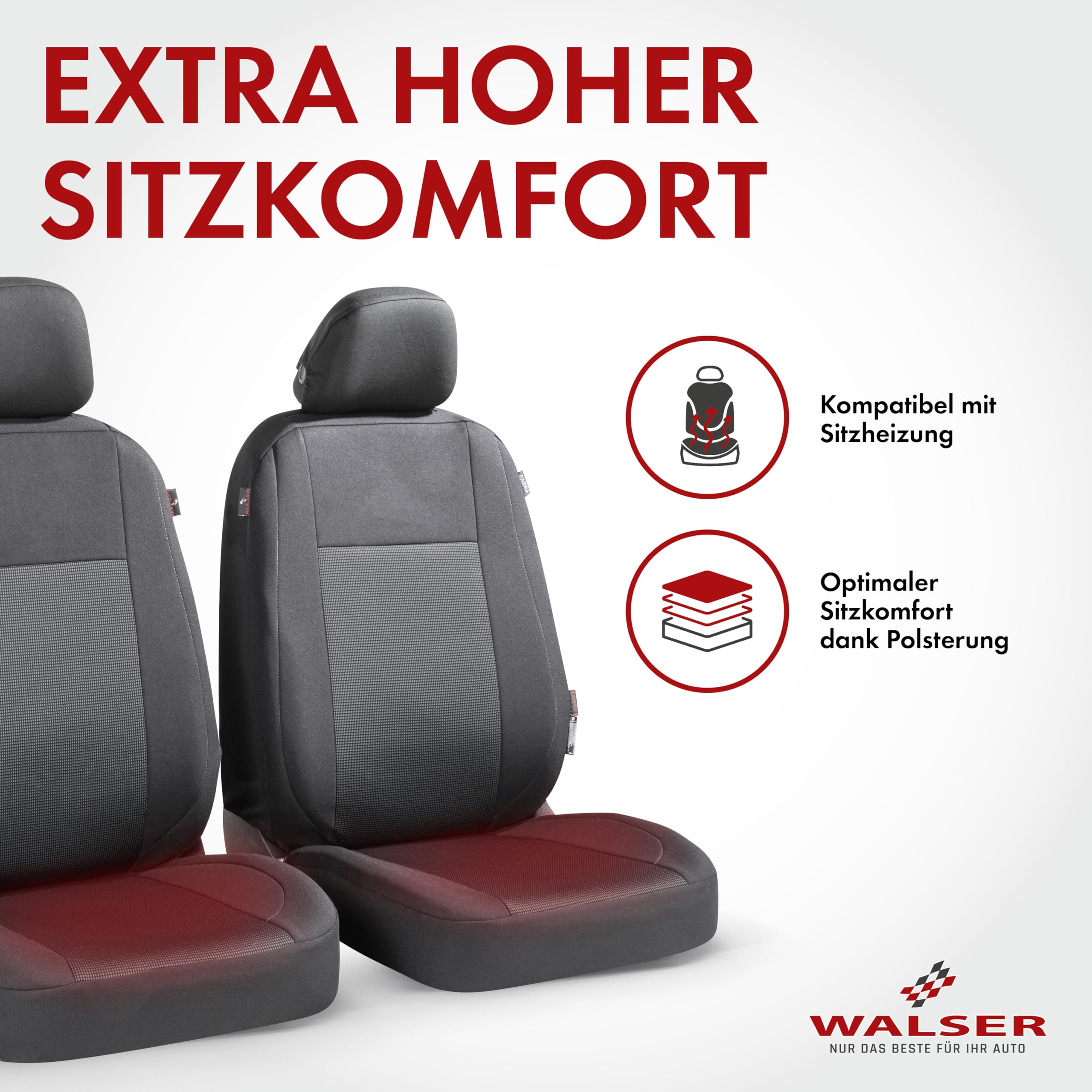 Walser Premium Autositzbezüge Ardwell mit Reißverschluss Qualitätssieger Sehr Gut* Sitzbezüge Auto, Zipp-IT Schonbezüge, 2 Vordersitzbezüge schwarz/grau 11867