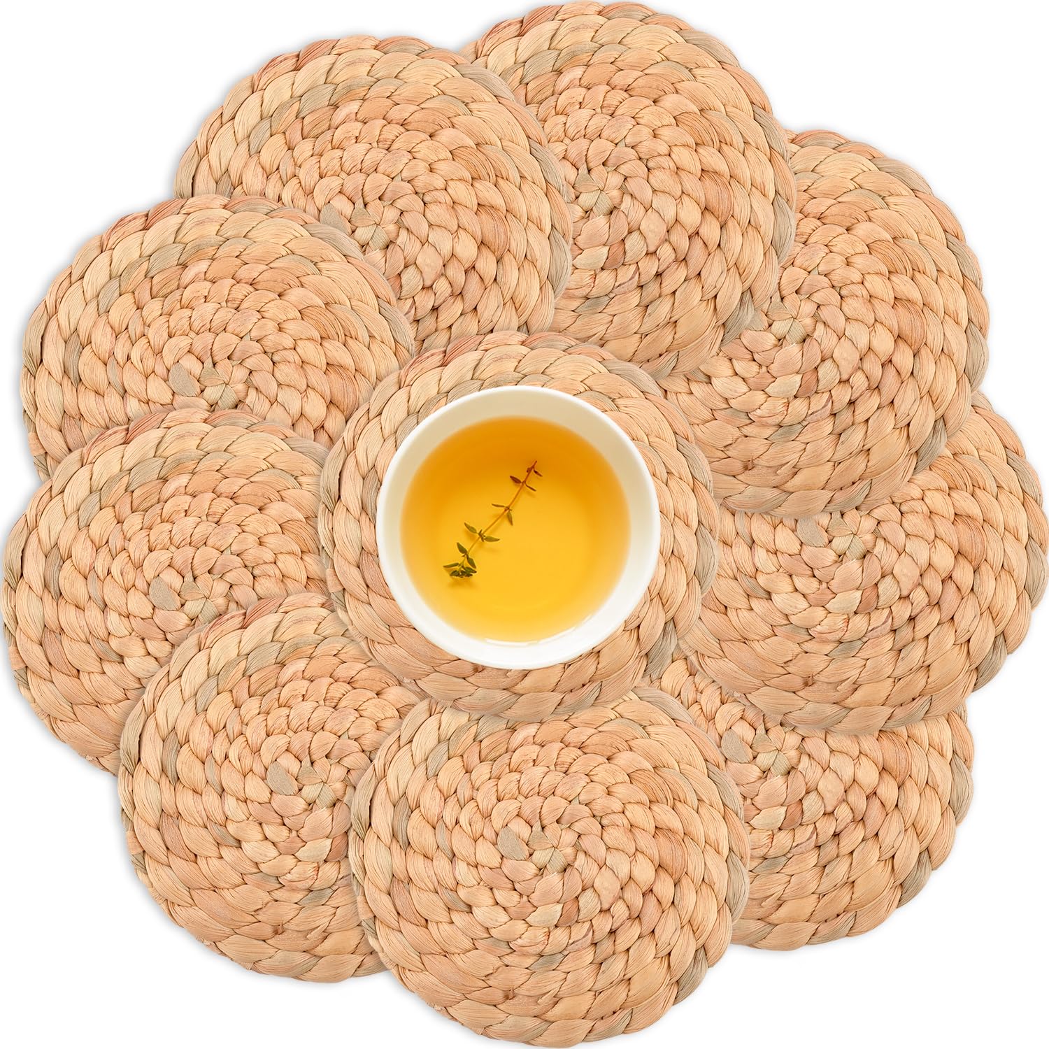 10 szt. podstawek z hiacyntem wodnym do stolika kawowego, boho podstawki do napojów, zabawne, podkładka pod napoje wykonana w 100% z naturalnej trawy morskiej, używane jako fajne podstawki, podkładki pod kubki, podkładki stołowe, podkładka na biurko, 9,9