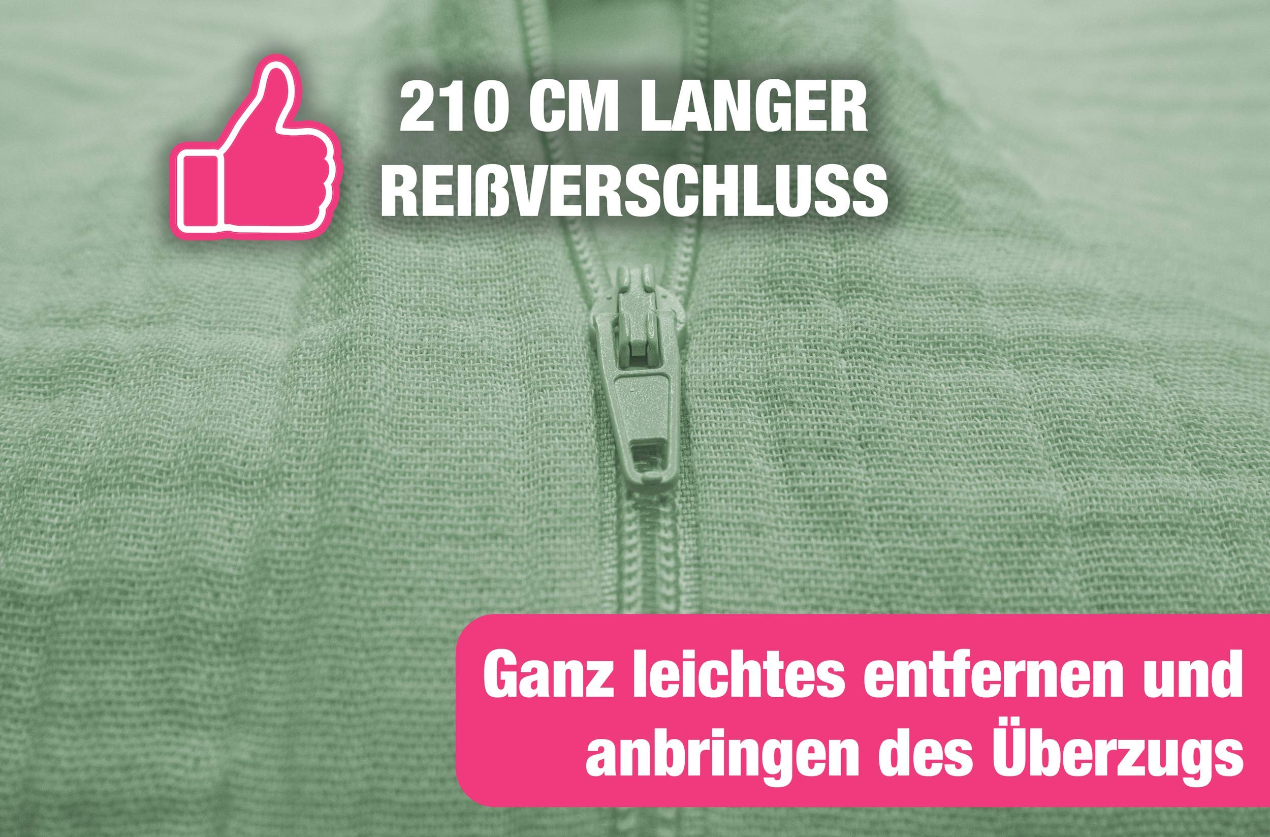 Kuschelkissenbezug 300 cm - Musselin Bezug mit Reißverschluss - waschbar - Kantenschutz Kinderbett (300cm Mint)