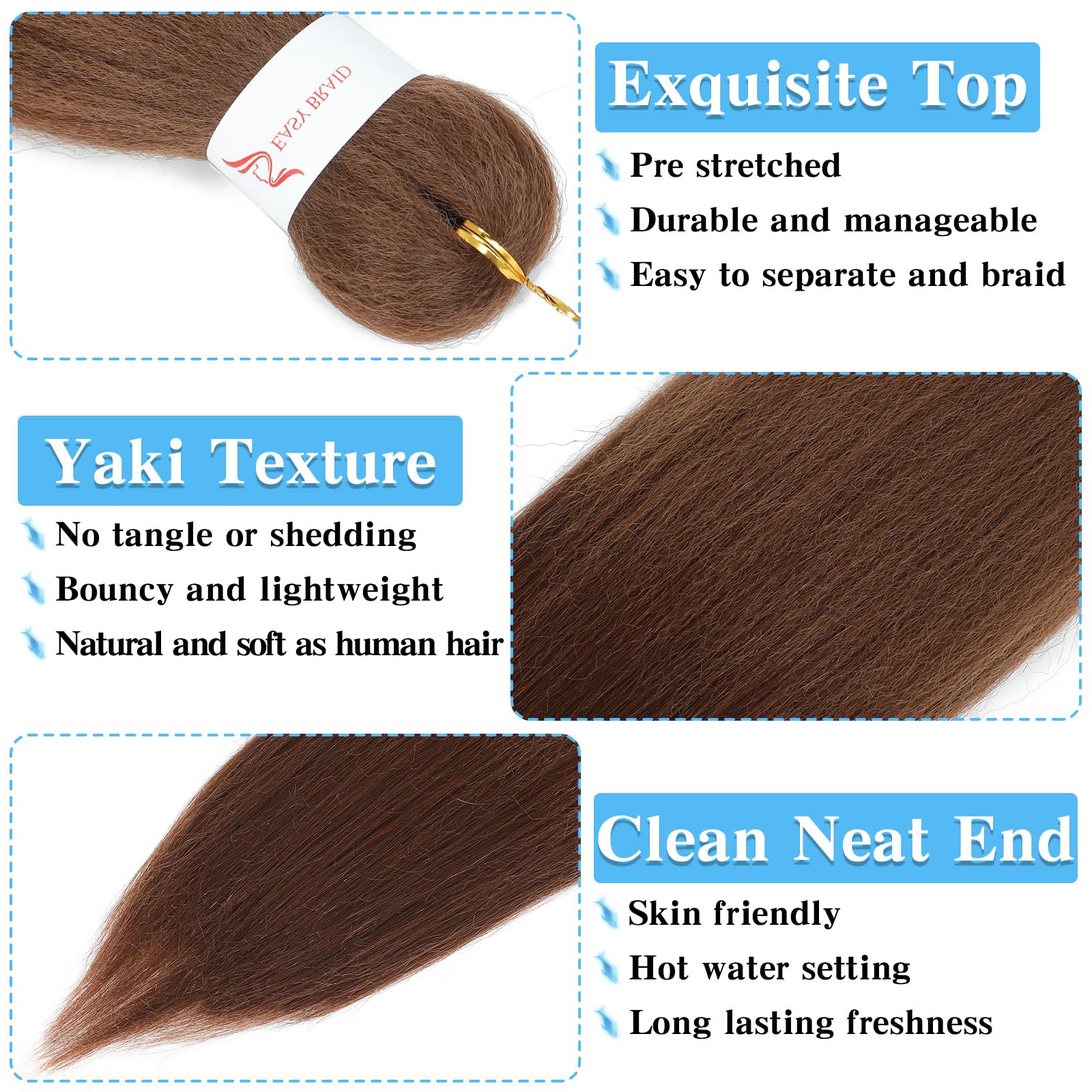 Pelo trenzado preestirado de 76 cm, paquete de 8 extensiones de cabello trenzado, sin picazón, textura Yaki suave, ajuste de agua caliente, trenzas sintéticas de ganchillo para mujeres y niñas (76 cm