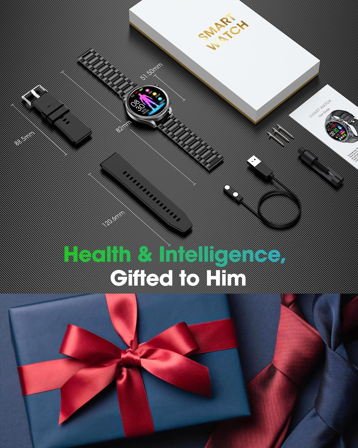 Smartwatch Uomo con ECG, VFC, Micro-Check-up, Pressione Sanguigna, AI-GPT | 1,53" Orologio Fitness con 24H Sonno/Cardio/SpO2, 120+ Sport, 5ATM, Torcia, Chiamata SOS, Notifiche Messaggi Android iOS Nero