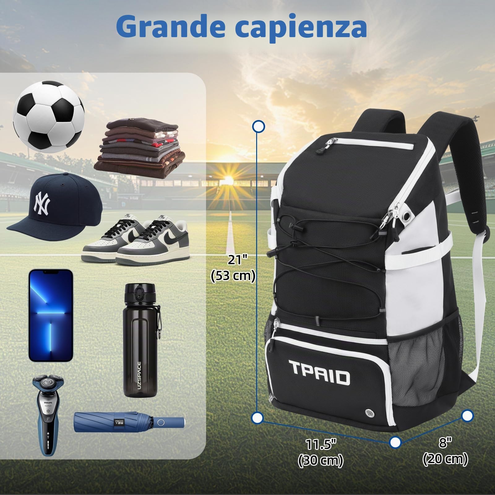 KINGSLONG Borsa da baseball Zaino da baseball per giovani e adulti con scomparto per scarpe impermeabile Softaball Borsa per mazze da baseball, T-Ball e softball, supporto esterno per guanti e casco