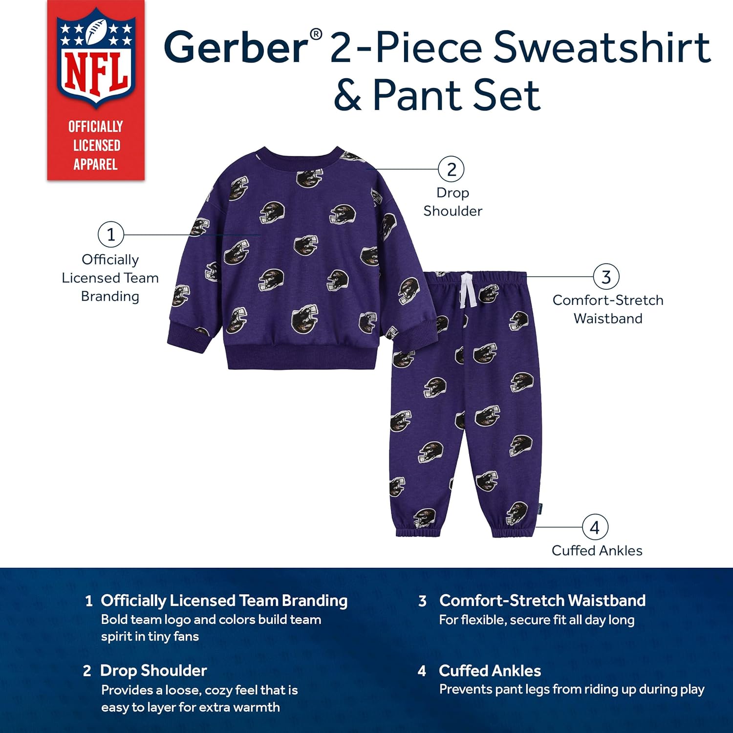 Gerber NFL unisex-baby Nfl Team Sweatshirt and Pants Set - Image 6