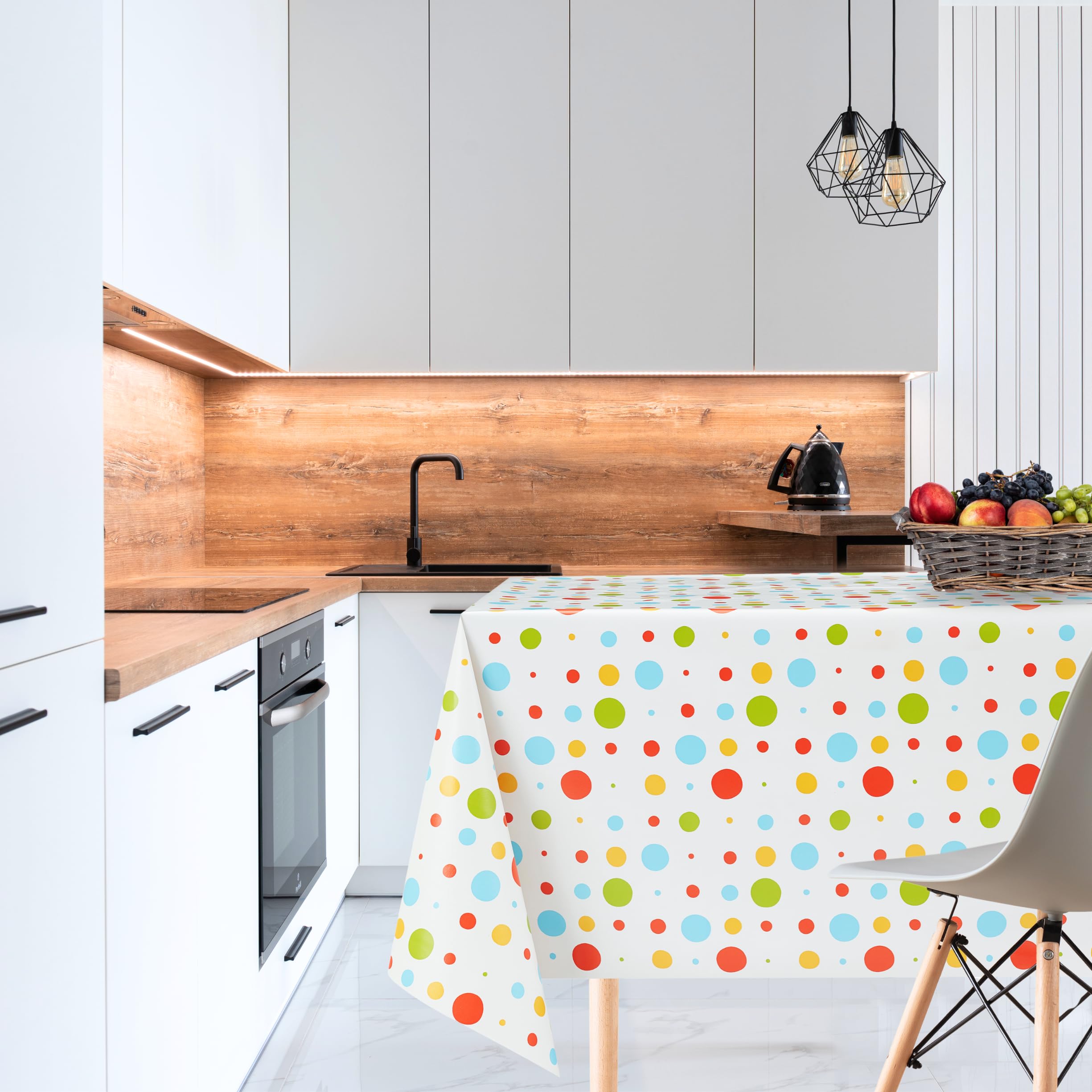 KP HOME White PVC Table Cloth, Wipe Clean Tablecloth Oilcloth in Polka Dot Print - Image 3