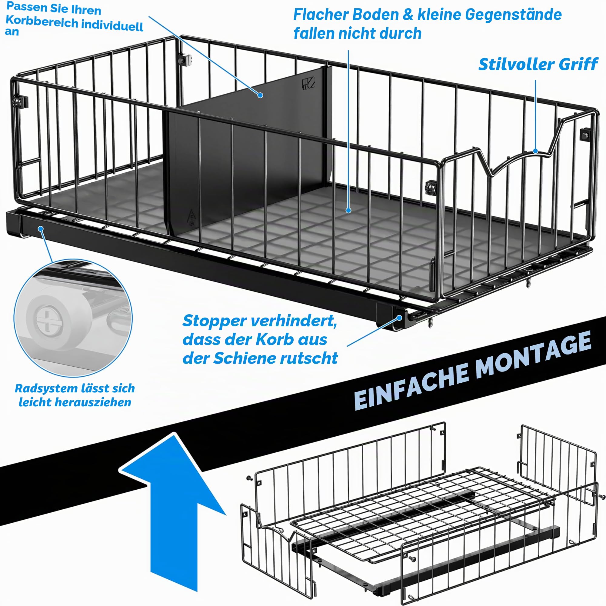 Simple Houseware Ausziehbarer Schrank-Schiebekorb, Schwarz