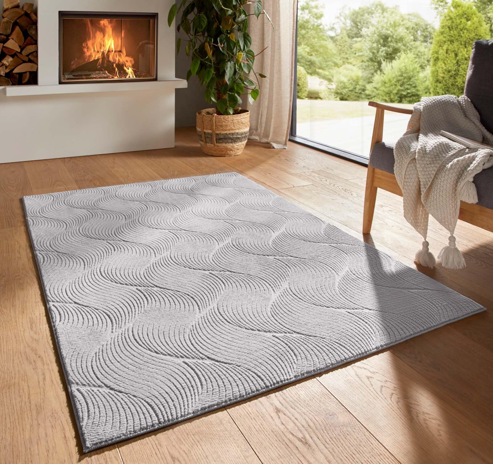 Taracarpet Kurzflor Boho Skandi Polyester Teppich in 3D Optik waschbar, pflegeleicht und robust ideal fürs Wohnzimmer, Schlafzimmer und Kinderzimmer auch als Badematte Grau Düne 240X340 cm