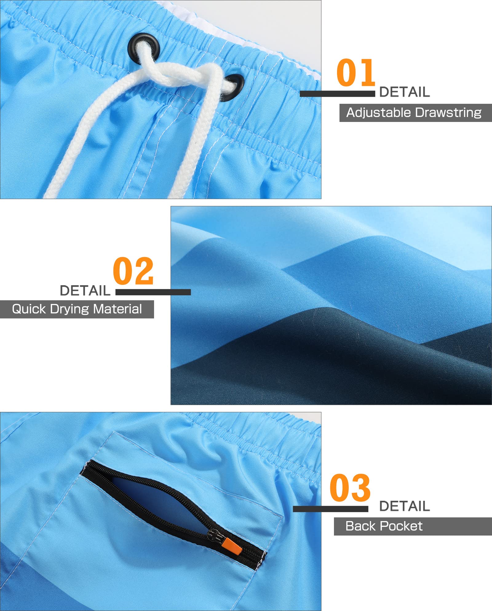 Danfiki Pantaloncini Costume da Bagno Uomo Asciugatura Veloce Calzoncini da Beach Costume da Bagno Fodera Rete con Taschino e Coulisse Trunks