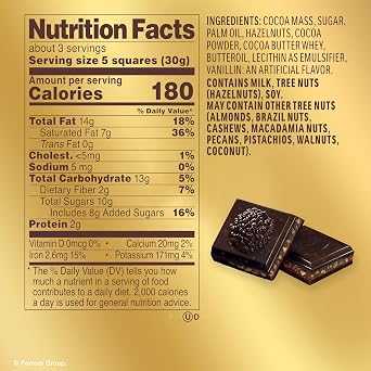 Ferrero Rocher 70% Dark Chocolate Candy Bars, Cocoa Hazelnut Filling, 8 Ct