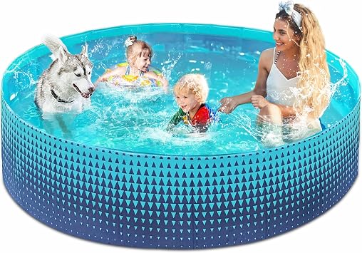 Jasonwell Foldable Dog Kiddie Pool - Hard Plastic Kids Paddling Pool Toddler Baby Swimming Pools for Backyard Collapsible Whelping Box Pet Doggie Cats Wading Pools Bathtub for Puppy Large Dogs 87In,G