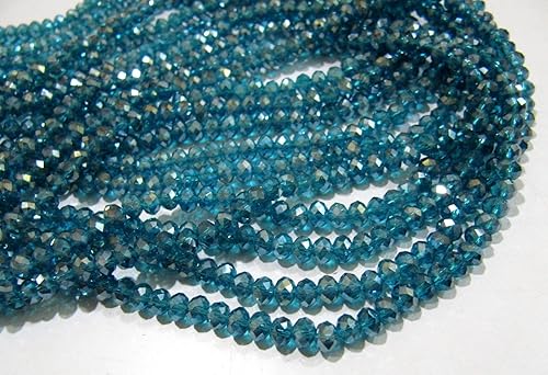 Miniatura 3 de Cuentas de cuarzo de color topacio azul con revestimiento AB de calidad AAA, cuentas facetadas de 0.157 in, 150 cuentas aproximadamente por cuerda