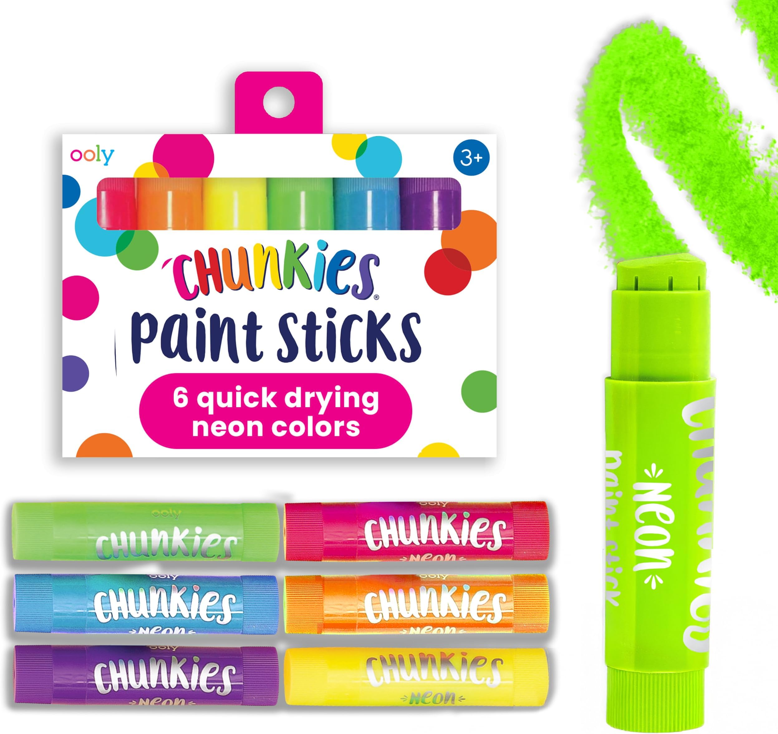 Ooly Chunkies Easy Grip Tempera Paint Sticks for Kids, Set of 6 - Neon
