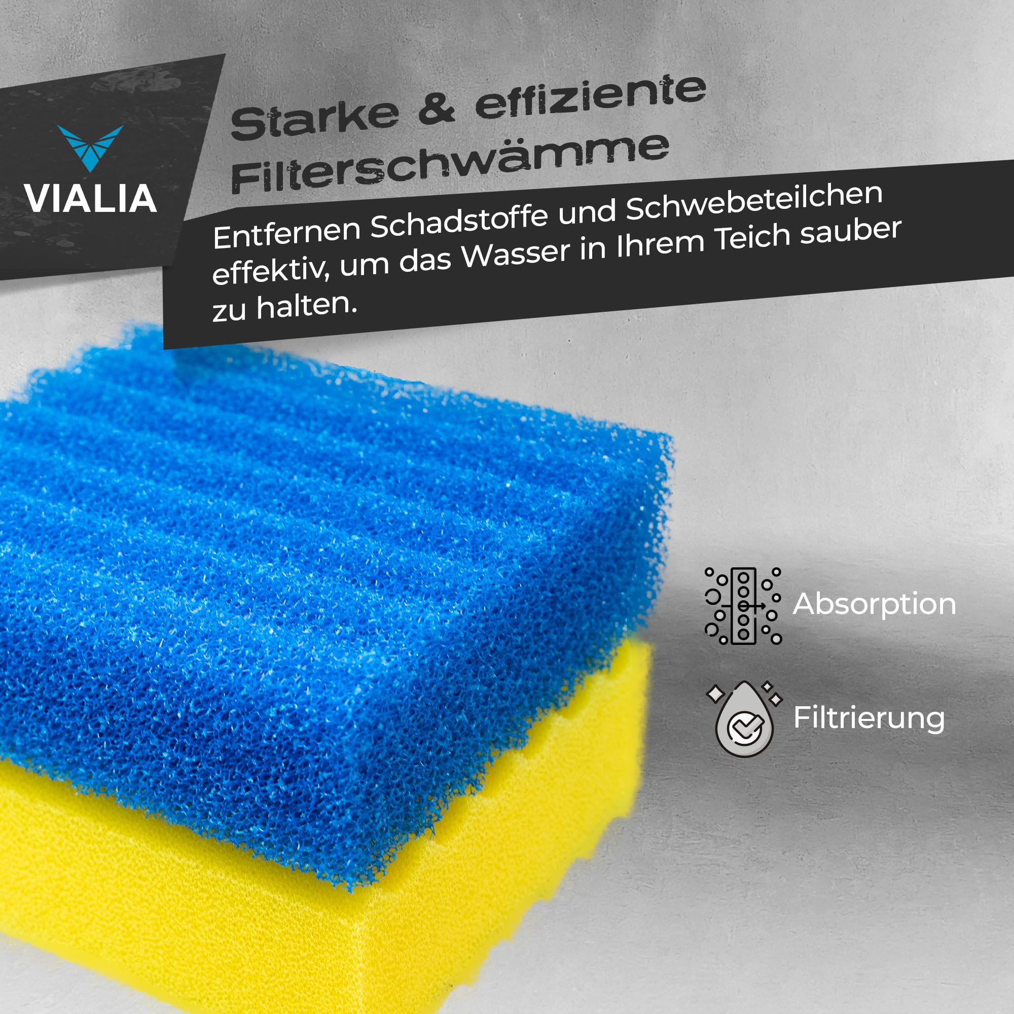 Filterschwämme Ersatzteil Set für CBF-350 Bio-Teichfilter | 4er Set Filtermatten (2X blau, 2X gelb) | 22,5x20x8,5 cm | Hohe Filterleistung für klares Teichwasser | Langlebig & passgenau