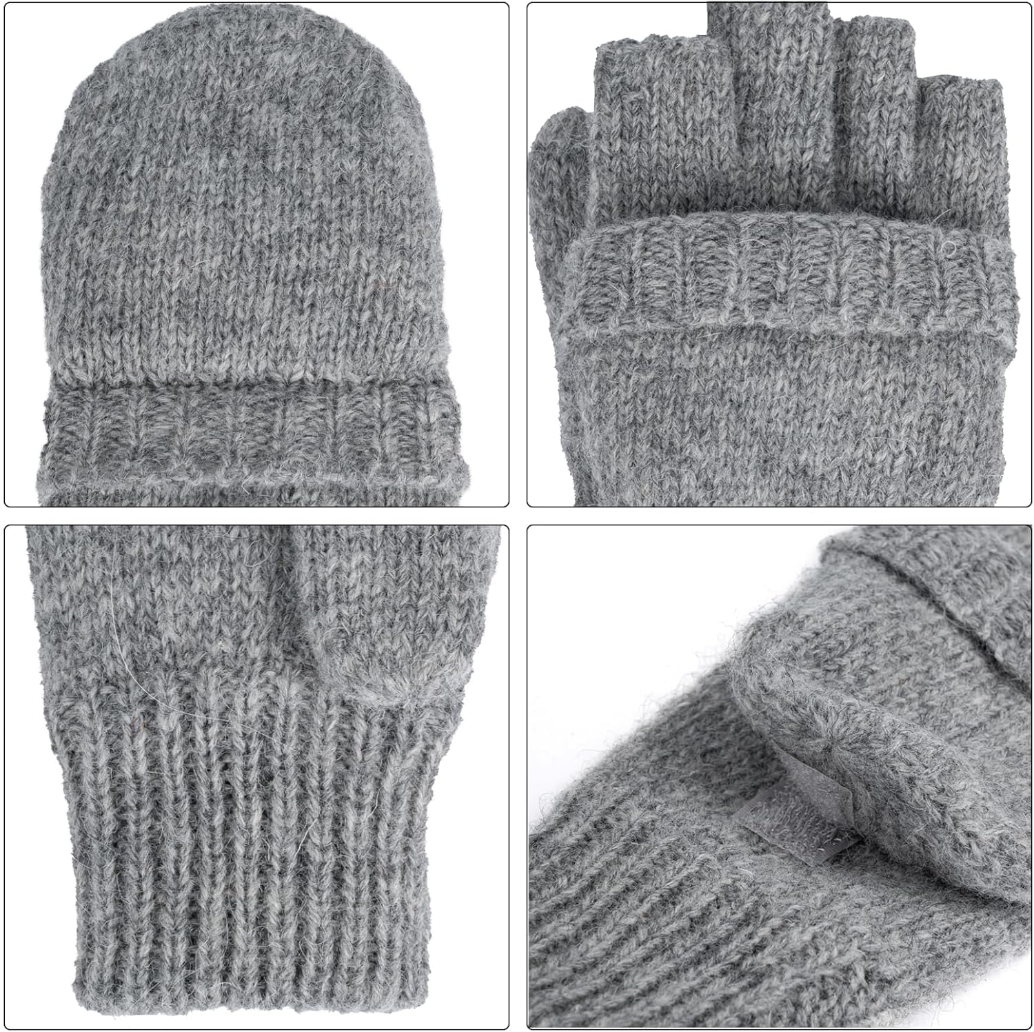 Oodoor's Thinsulate Fleece Lined Convertible Fingerless Wool Mittens - Image 4