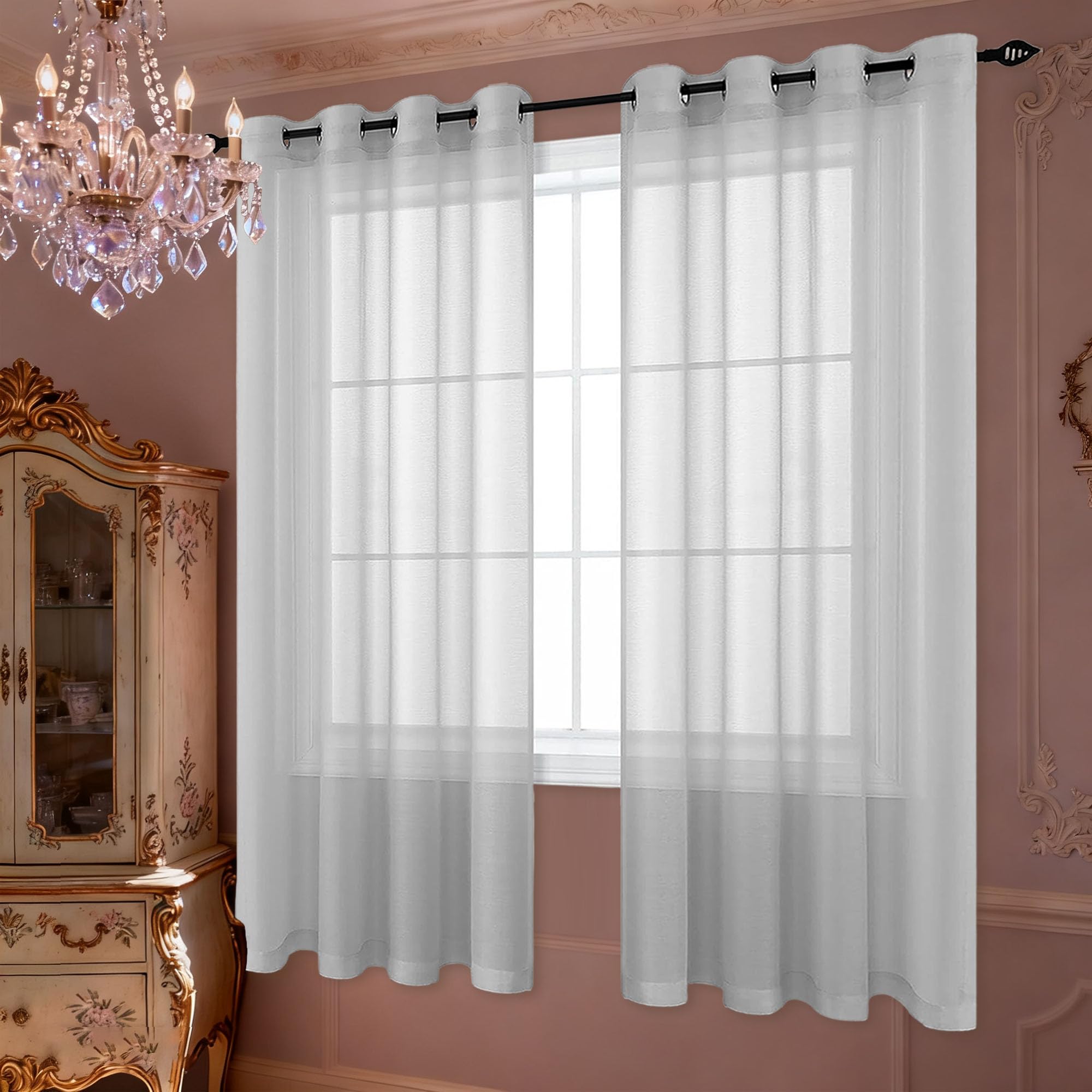 Rideau voilage demi transparent gris clair 140x190 oeillets pour fenêtre