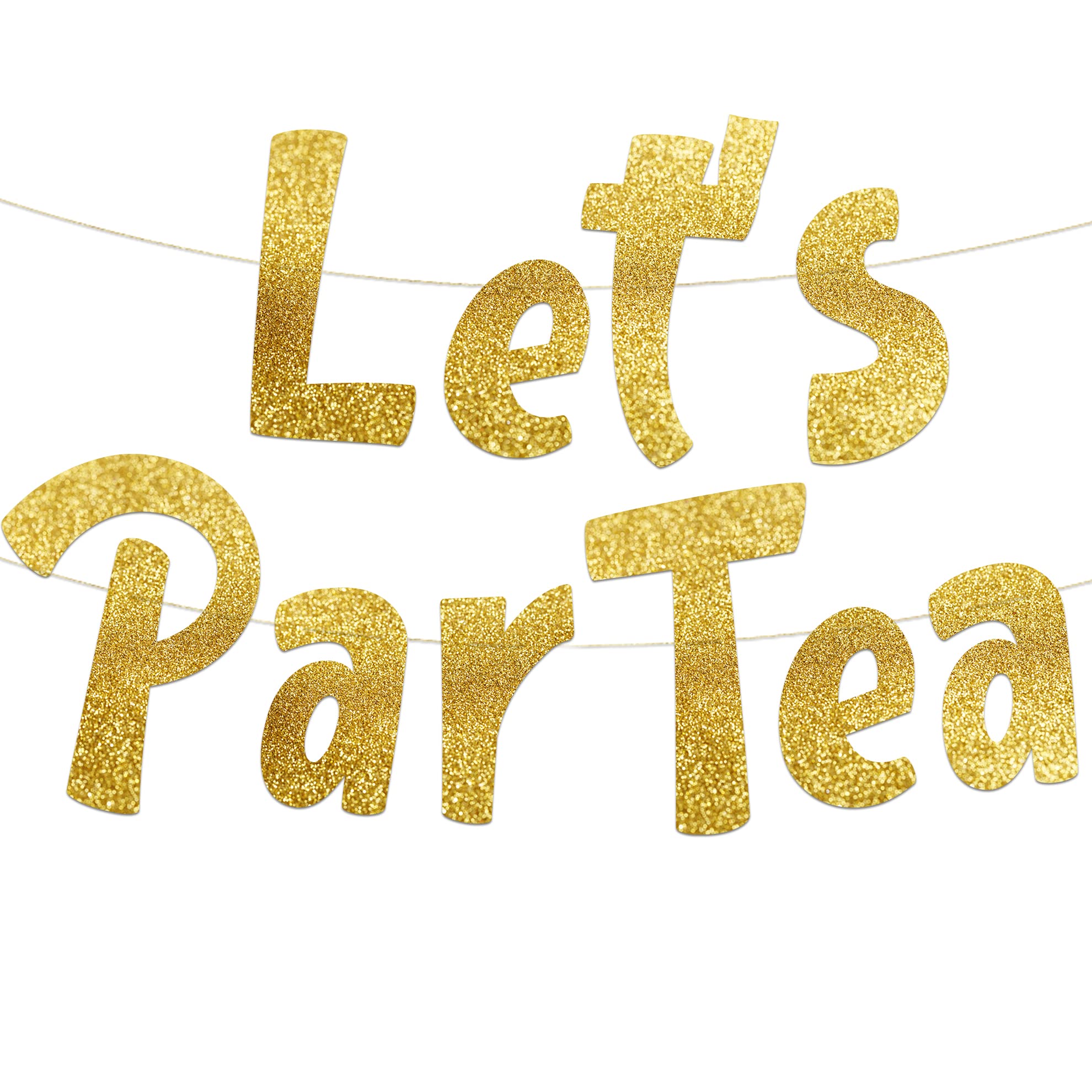 Pre-Strung Let's Partea Gold Glitter Banner - Birthday Decorations for Men and Women - Party Supplies and Gifts