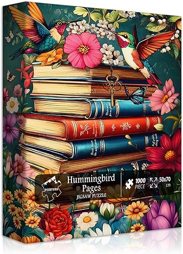PICKFORU Rompecabezas de páginas de flores silvestres para adultos, rompecabezas de libros vintage de colibrí, rompecabezas de flores de plantas