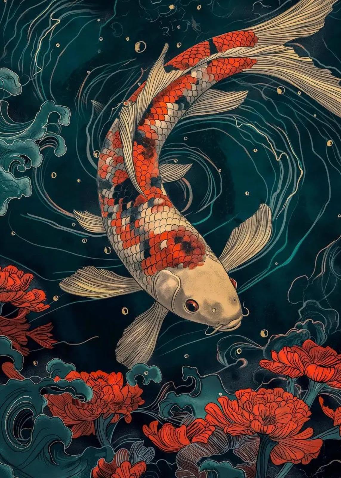 SHINERING Retro Carp Koi Fish Canvas Painting Wall Art Posters Prints Picture For Living Room Bedroom Office Decor A1 21X30Cm Unframed