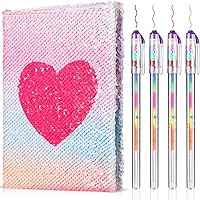 Vista 17 de Outus Juego de diario de lentejuelas para niñas con 4 bolígrafos de tinta de gel de color, diario reversible, cuaderno de lentejuelas con purpurina