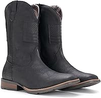Vista 7 de IUV Botas vaqueras para hombre, botas occidentales tradicionales con bandera estadounidense, retro, punta cuadrada, botas de trabajo de campo