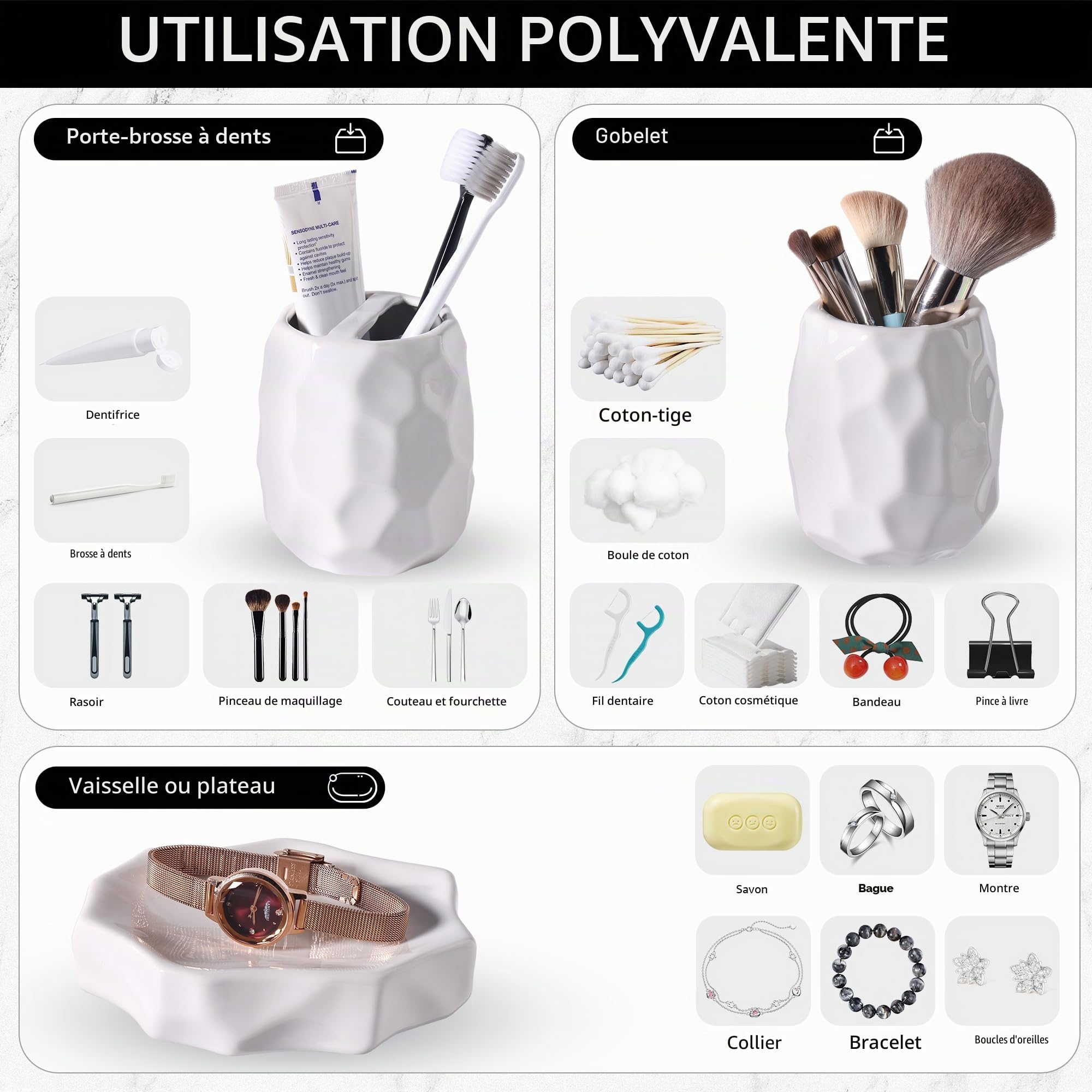 Ensemble d'accessoires pour salle de bain, ensemble de 4 pièces pour salle de bain, distributeur de lotion et de savon, porte-savon, porte-brosse à dents, verre à dents, organisateur de salle de bain