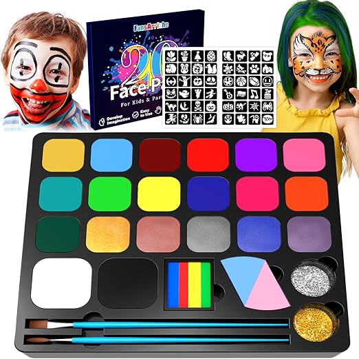FansArriche Face Paint Kit for Kids, 20 Colours Professional Face