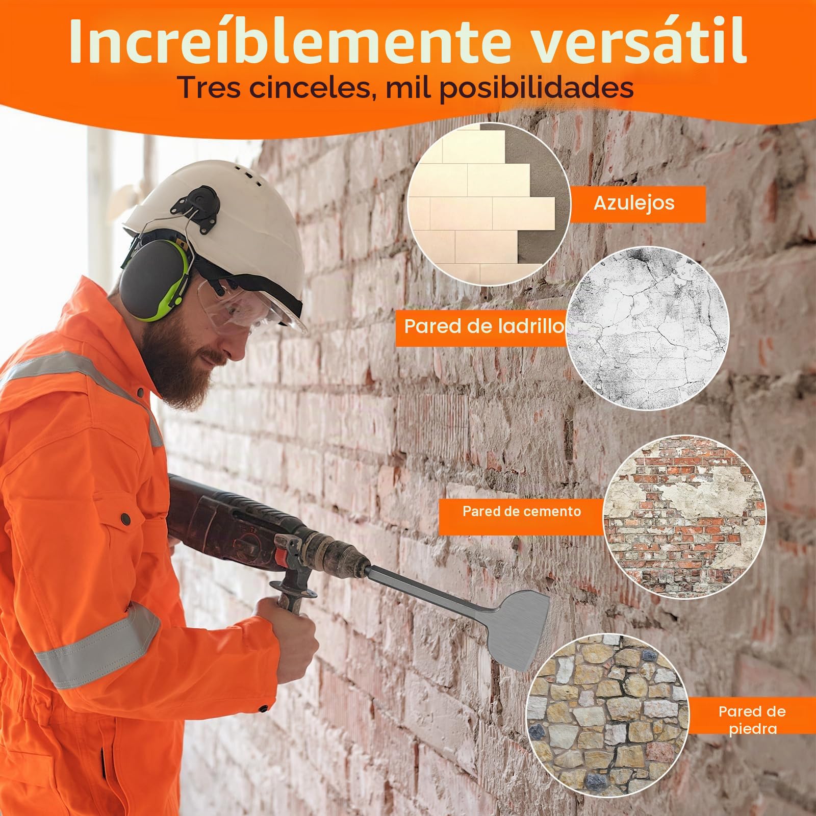Cincel SDS Plus -3 piezas 100 mm + 75 mm + 40 mm, cincel SDS Plus para quitar azulejos, adhesivo para azulejos, hormigón, piedra natural, mampostería, etc. - Cincel para azulejos premium