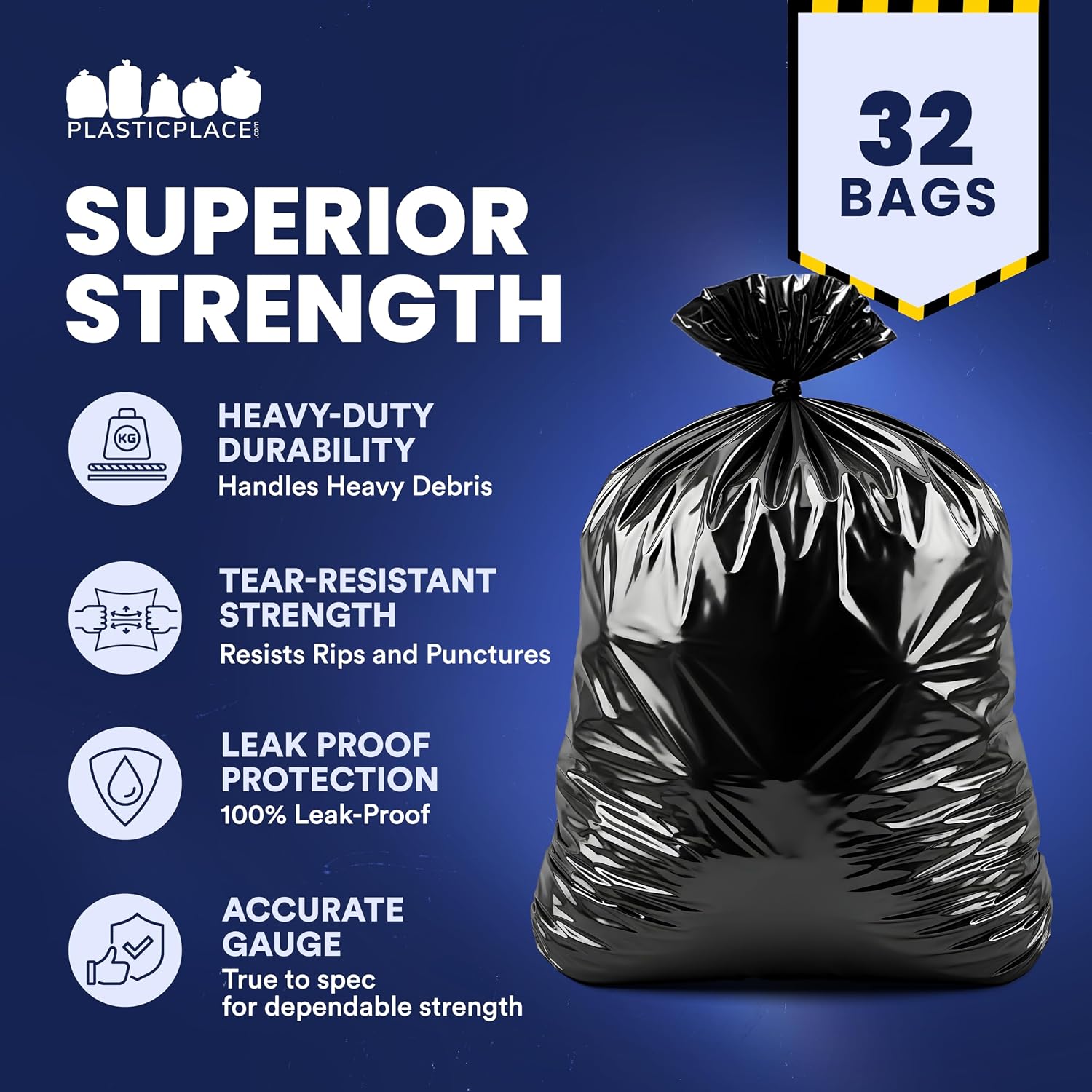 Plasticplace Contractor Trash Bags 55-60 Gallon │ 3.0 Mil │ Black Heavy Duty Garbage Bag │ 38” x 58” (32 Count) image 5